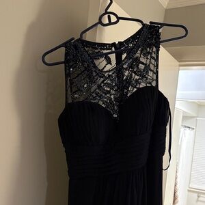Navy Beaded Prom Dress